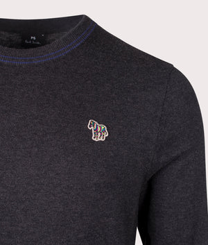 Zebra Badge Sweatshirt in Black Melange by PS Paul Smith. EQVVS Shot.