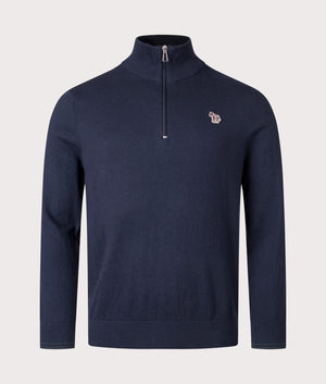 PS Paul Smith Zebra Badge Quarter Zip Sweatshirt for men in Very Dark Navy Blue at EQVVS Front Shot