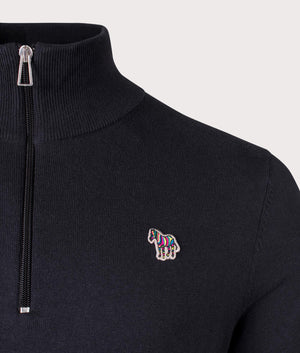 Zebra Badge Quarter Zip Sweatshirt in Black by PS Paul Smith. EQVVS Shot.