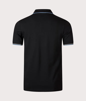 PS Paul Smith Striped Placket Polo Shirt in Black with Blue and White trim at EQVVS Menswear Back Shot 