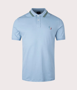 Zebra Emblem Polo Shirt in Light Blue by PS Paul Smith at EQVVS. Front Angle Shot.