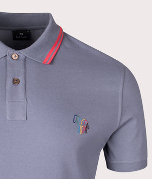 Zebra Emblem Polo Shirt in Slate by PS Paul Smith at EQVVS. Detail Shot.