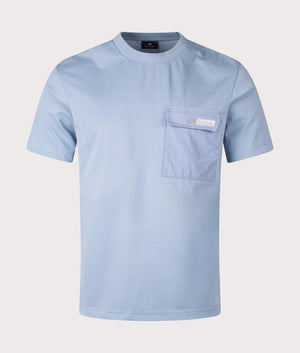 Short Sleeve Pocket Shirt in Light Blu by PS Paul Smith at EQVVS. Front Angle Shot.