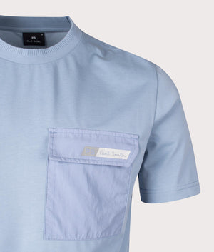 Short Sleeve Pocket Shirt in Light Blu by PS Paul Smith at EQVVS. Detail Shot. 