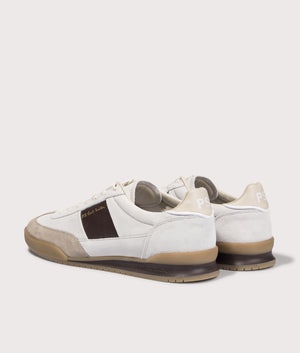 PS Paul Smith Dover White Brown Side Panel Trainers in Off White. Shot at EQVVS.  Back shot. 