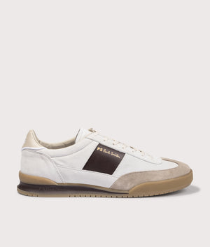 PS Paul Smith Dover White Brown Side Panel Trainers in Off White. Shot at EQVVS. Side shot. 