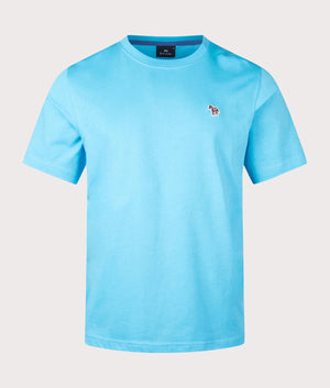 PS Paul Smith Organic Cotton Zebra T-Shirt in Turquoise Blue. EQVVS Front Angle Shot.