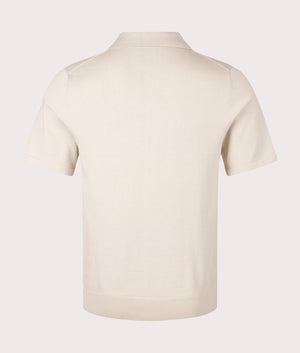 PS Smith Sports Stripe Zip Knitted Cotton Polo Shirt in Ice White/Beige. EQVVS back Shot.