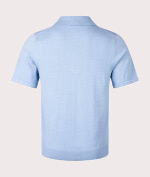 PS Smith Sports Stripe Zip Knitted Cotton Polo Shirt in light blue. EQVVS Back Shot.