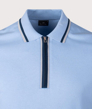 PS Paul Smith Quarter Zip Polo Shirt in Light Blue. Shot at EQVVS. Detail shot.