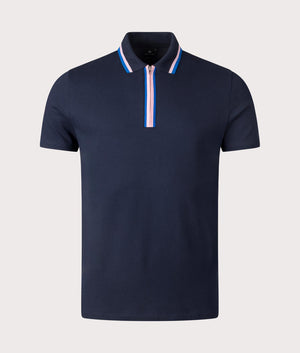 PS Paul Smith Quarter Zip Polo Shirt in Blue. Shot at EQVVS. Front shot