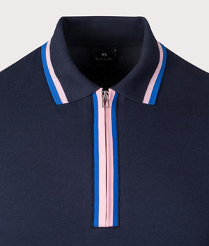 PS Paul Smith Quarter Zip Polo Shirt in Blue. Shot at EQVVS. Detail shot