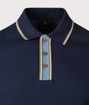 PS Paul Smith Polo Shirt in Very Dark Navy. Shot at EQVVS. Detail shot. 