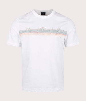 PS Paul Smith Desert Stripe T-Shirt in White. EQVVS front shot.