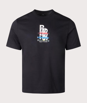 PS Paul Smith PS Print T-Shirt in black. EQVVS front Shot.