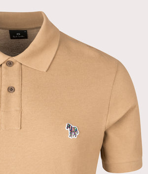 Zebra Polo Shirt in Camel Brown by PS Paul Smith. EQVVS Detail Shot.