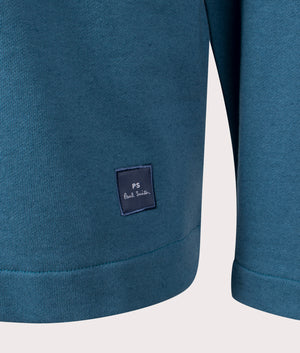 PS Paul Smith Quarter Zip Pocket Sweatshirt in Greyish-Blue. Shot at EQVVS. Detail shot. 