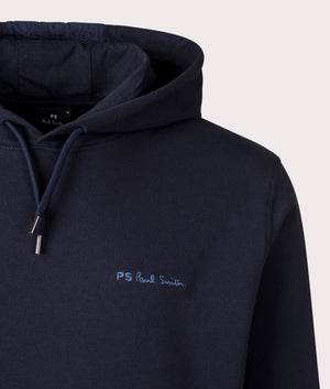 PS Paul Smith Panelled Hoodie in Very Dark Navy. Shot at EQVVS. Detail shot. 