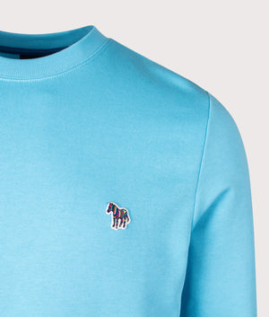 PS Paul Smith Zebra Sweatshirt in Turquoise. Shot at EQVVS.  Detail shot.
