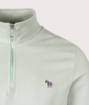 PS Paul Smith Zebra Quarter Zip Sweatshirt in Pastel Green. Shot at EQVVS.  Detail shot. 