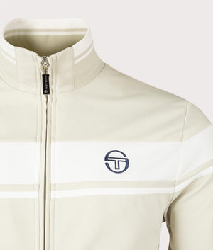 Damarindo Track Top in Pelican and Gardenia by Sergio Tacchini. EQVVS Menswear Front Detail Shot. 