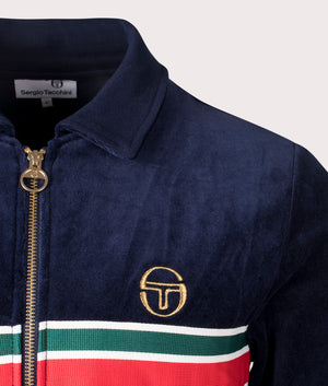 Spencer Velour Track Top in Maritime Blue by Sergio Tacchini. EQVVS Shot. 