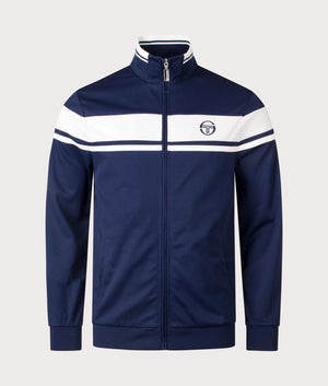 Sergio Tacchini Damarindo Track Top in Maritime Blue/Gardenia/Maritime Blue. Shot at EQVVS.  Front shot