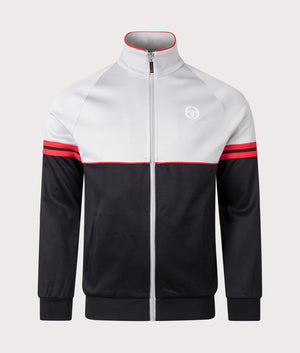 Sergio Tacchini Orion Track Jacket in High Rise/Black/Adrenaline Rush. Shot at EQVVS. Front shot