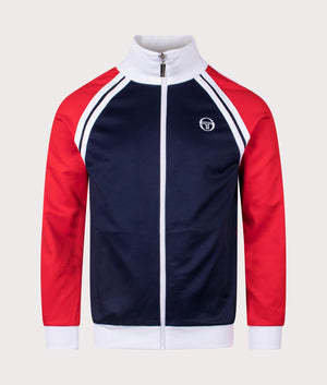 Sergio Tacchini Ghibli Tracktop in Maritime Blue/Adrenaline Rush/White. Shot at EQVVS. Front shot