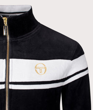 Sergio Tacchini Damarind Vel Velour Track Top in 106 Black. Shot at EQVVS. Detail shot