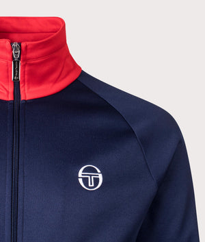 Sergio Tacchini Dallas Track Top in Maritime Blue/Adrenaline Rush/Nautical. Shot at EQVVS. Detail shot