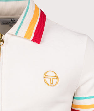 Sergio Tacchini Slice Velour Track Jacket in Gardenia/Gold. Shot at EQVVS.  Detail shot. 