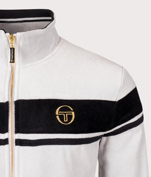 Sergio Tacchini Damarind Vel Velour Track Top in High Rise. Shot at EQVVS. Detail shot