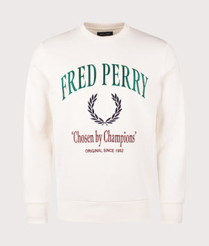 Fred Perry Embroidered Champion Sweatshirt in Ecru, 100% cotton at EQVVS. Front shot. 