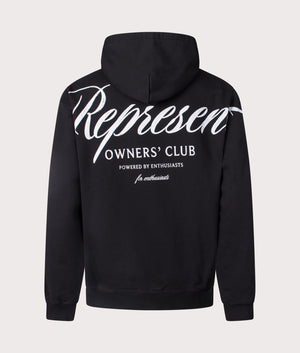 Represent Owners Club Script Hoodie in Black by Represent at EQVVS. Back Detail Shot. 