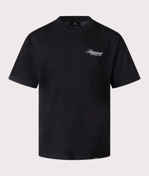 Represent Owners Club Script T-Shirt in Black by Represent at EQVVS. Front Detail Shot.