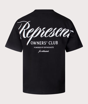 Represent Owners Club Script T-Shirt in Black by Represent at EQVVS. Back Detail Shot.