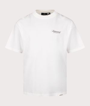 Represent Owners Club Script T-Shirt in Flat White by Represent at EQVVS. Front Detail Shot. 