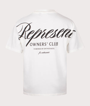 Represent Owners Club Script T-Shirt in Flat White by Represent at EQVVS. Back Detail Shot. 