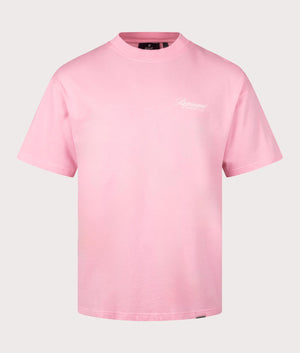 Represent Owners Club Script T-Shirt in Pink by Represent at EQVVS. Front Detail Shot. 