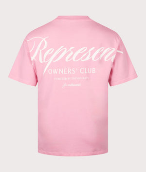 Represent Owners Club Script T-Shirt in Pink by Represent at EQVVS. Back Detail Shot. 