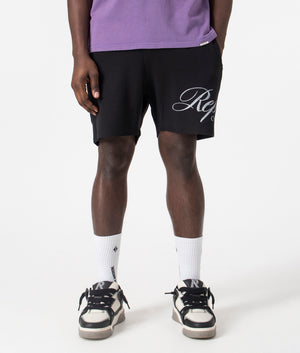 REPRESENT Owners Club Script Mesh Shorts in Black, 100% Cotton. At EQVVS Menswear. Front Detail Model Shot