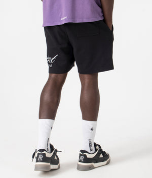 REPRESENT Owners Club Script Mesh Shorts in Black, 100% Cotton. At EQVVS Menswear. Back Angle Model Shot