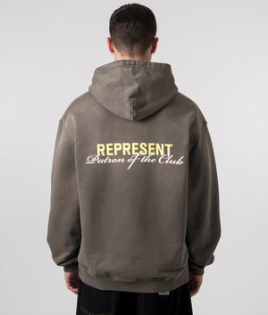 Washed Olive Patron of the Club Hoodie by REPRESENT. Shot at EQVVS. Reverse shot. 