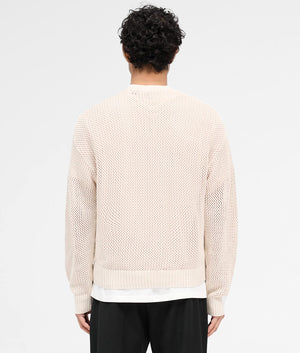 REPRESENT Open Gauge Knit Jumper in Cream Marl. Shot at EQVVS. Back shot. 