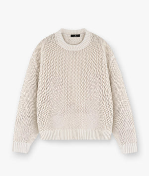 REPRESENT Open Gauge Knit Jumper in Cream Marl. Shot at EQVVS. Flat shot. 