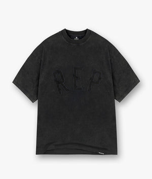 REPRESENT Rep Applique T-Shirt in Off Black. Shot at EQVVS. Flat shot. 