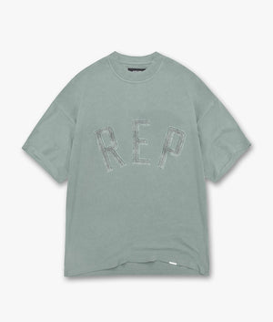 REPRESENT Rep Applique T-Shirt in Forest Green. Shot at EQVVS.  Flat shot. 