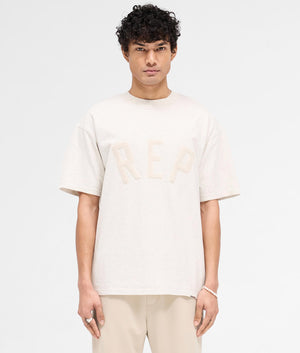 REPRESENT Rep Applique T-Shirt in Cream Marl. Shot at EQVVS. Front shot. 