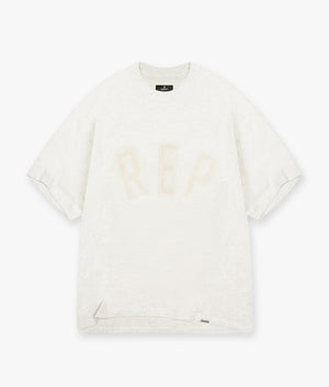 REPRESENT Rep Applique T-Shirt in Cream Marl. Shot at EQVVS.  Flat shot. 